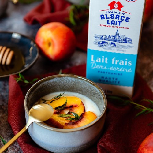 Riz au lait vanillé nectarines rôties au miel & à l’estragon